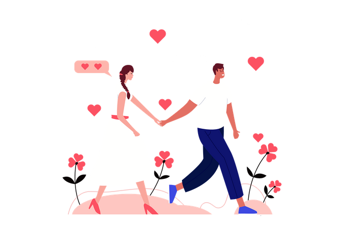 Couple walking hand in hand  Illustration