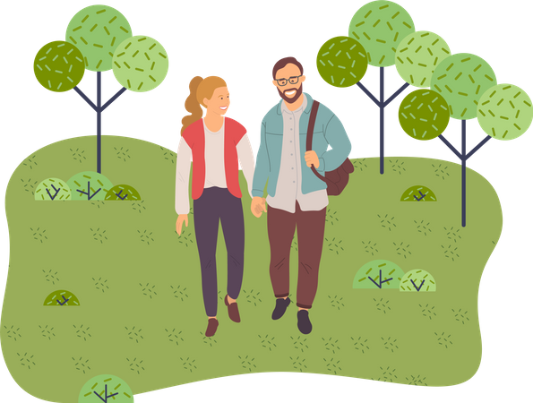 Couple walking in a park  Illustration
