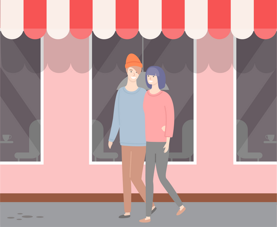 Couple walking in city  Illustration