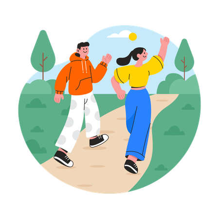 Couple walking in forest  Illustration