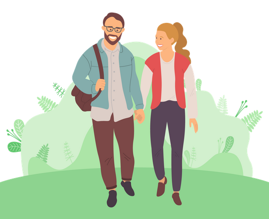 Couple walking in park  Illustration