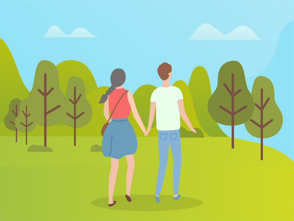 Couple walking in Park  Illustration