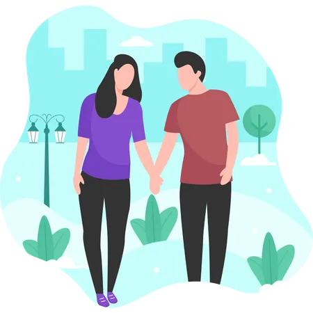 Couple walking in park during valentines Illustration