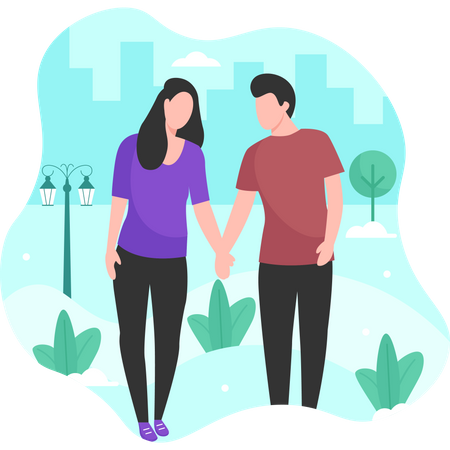 Couple walking in park during valentines  Illustration