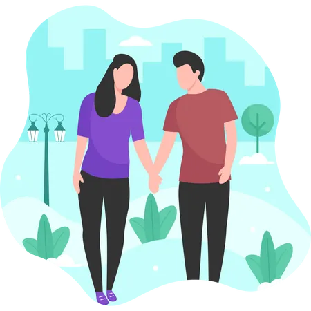 Couple walking in park during valentines  Illustration