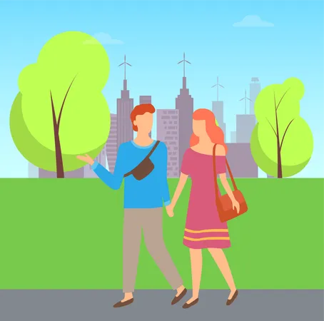 Couple walking in park  Illustration