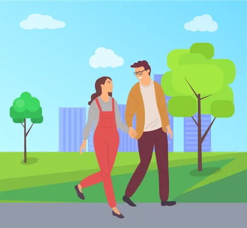 Couple walking in park  Illustration