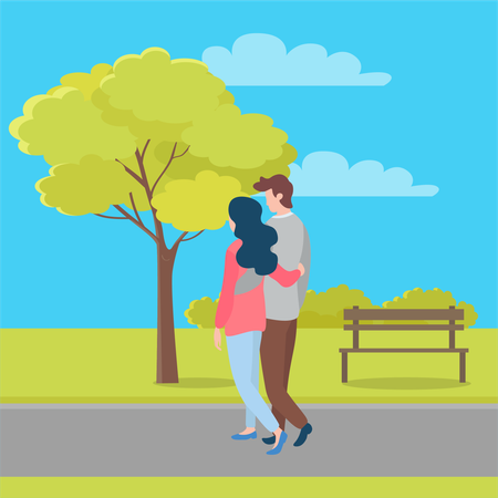 Couple walking in park  Illustration