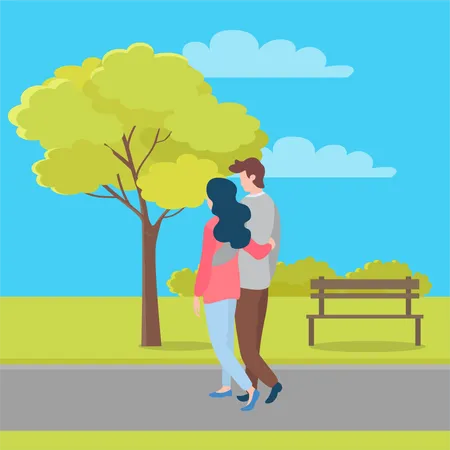 Couple walking in park  Illustration