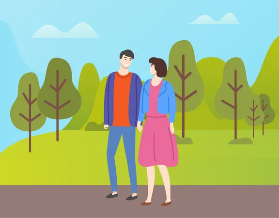 Couple walking in park  Illustration