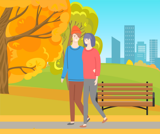 Couple walking in Park  Illustration