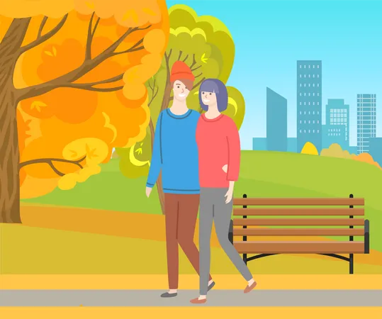 Couple walking in Park  Illustration