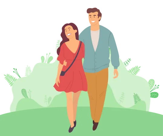 Couple walking in park  Illustration