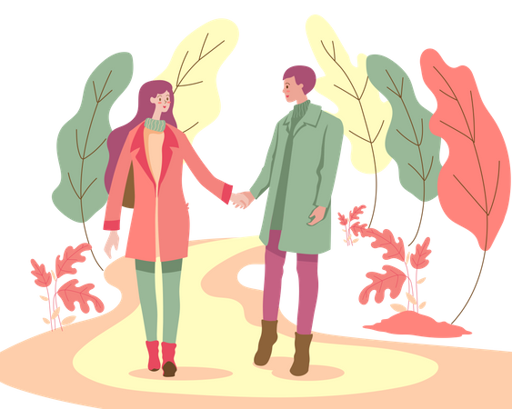 Couple walking in park  Illustration