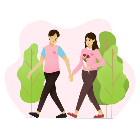 Couple walking in park with hand in hand Illustration