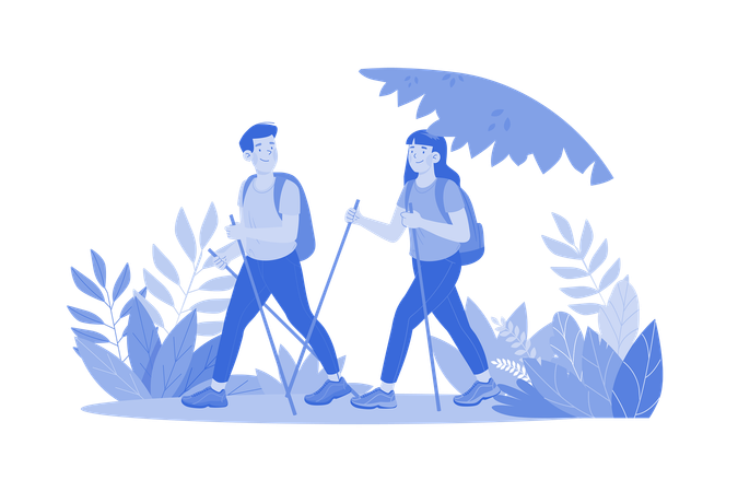 Couple Walking In The Forest  Illustration