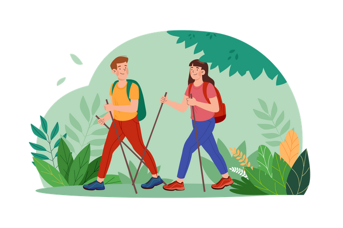 Couple Walking In The Forest  Illustration