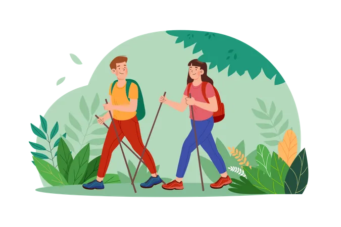 Couple Walking In The Forest  Illustration