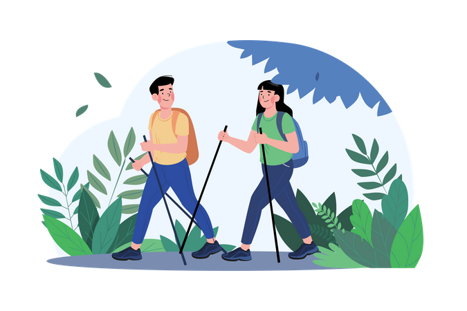 Couple Walking In The Forest  Illustration