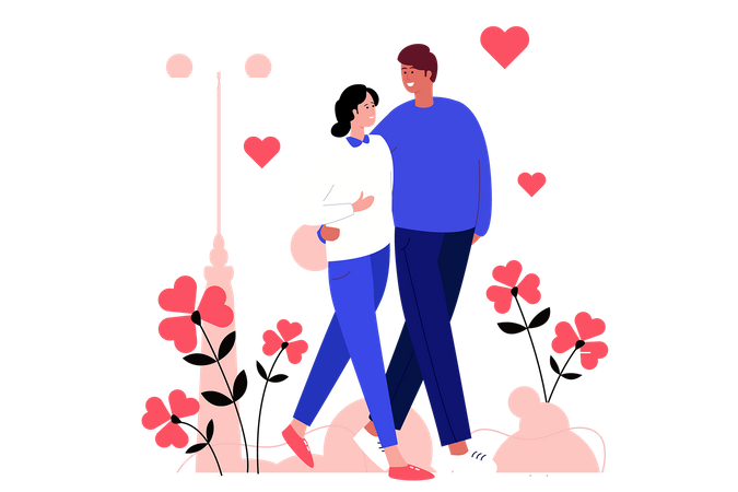 Couple walking in the park  Illustration