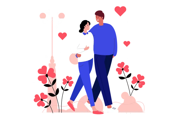Couple walking in the park  Illustration