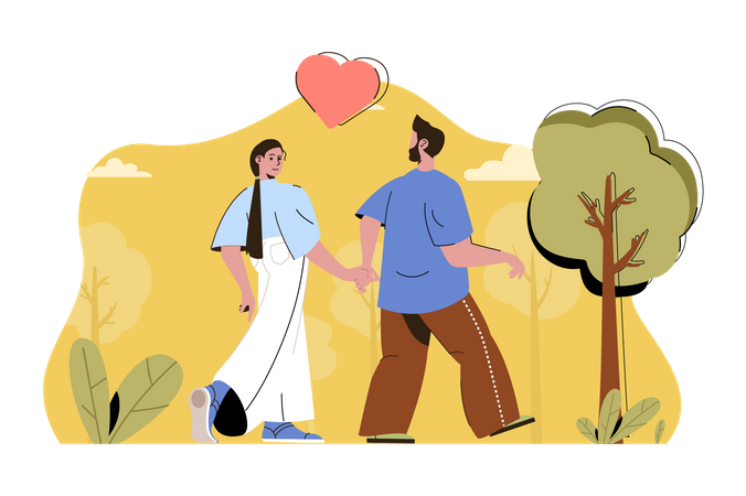 Couple walking in the park holding hands  Illustration