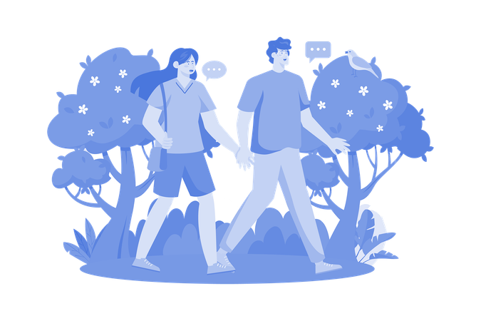 Couple Walking In The Woods  Illustration