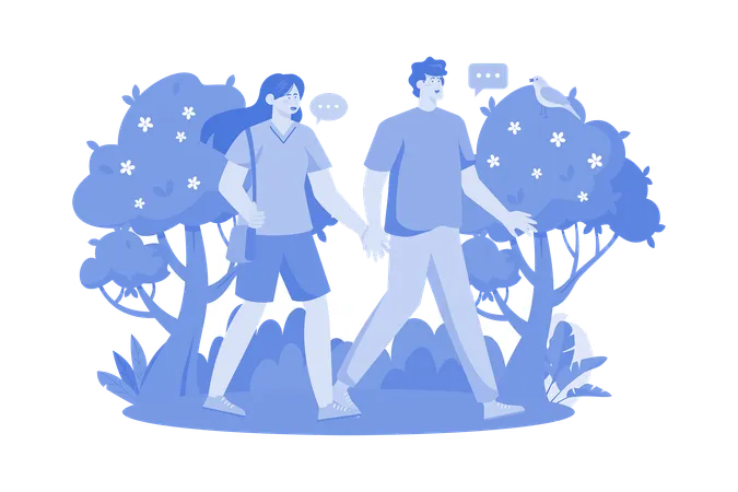 Couple Walking In The Woods  Illustration
