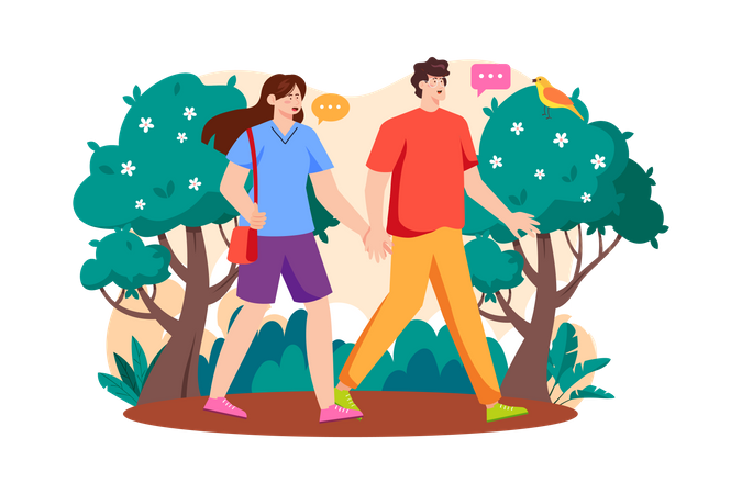 Couple Walking In The Woods Illustration
