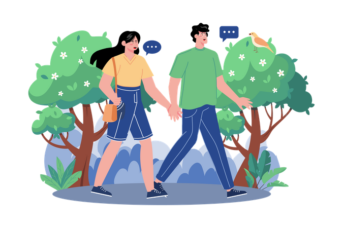 Couple Walking In The Woods Illustration