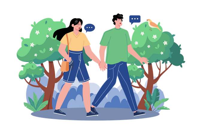 Couple Walking In The Woods  Illustration