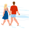 illustrations of couple walking on beach