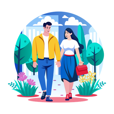 Couple walking on Honeymoon  Illustration