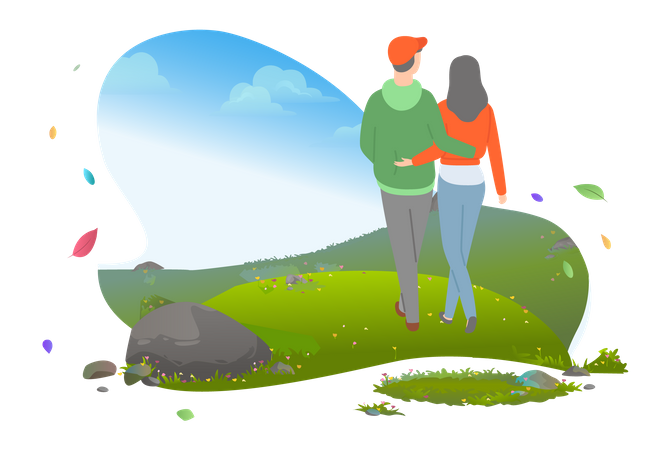 Couple walking on mountain  Illustration