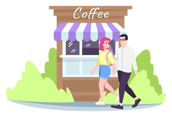 Couple walking on street  Illustration