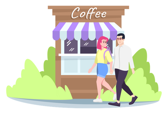 Couple walking on street  Illustration