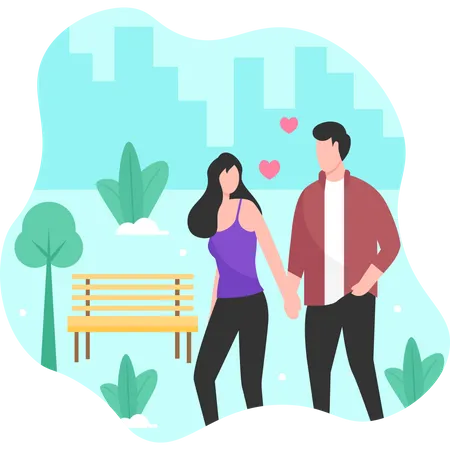 Couple walking together at park  Illustration