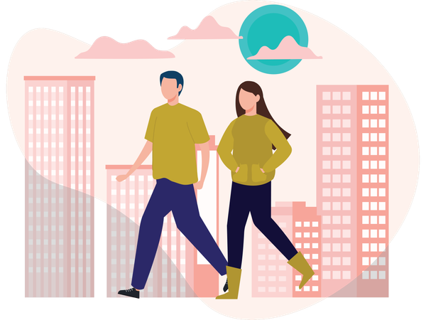 Couple walking together  Illustration