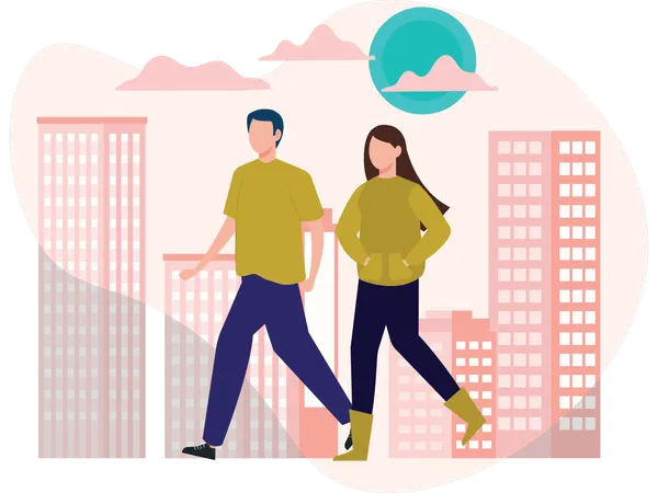 Couple walking together  Illustration