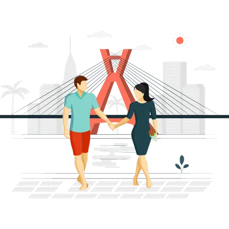 Couple walking together  Illustration