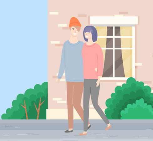 Couple walking together  Illustration