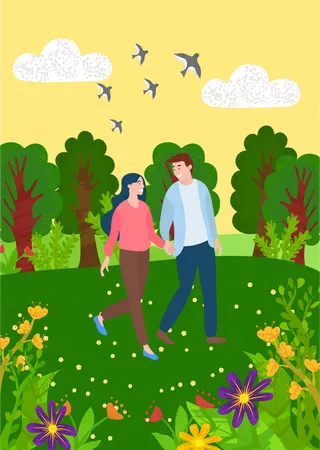 Couple Walking Together  Illustration