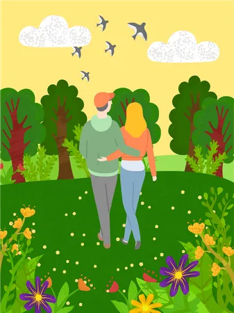 Couple Walking Together  Illustration