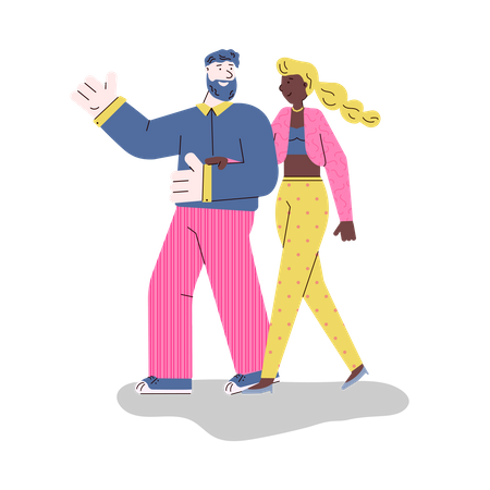 Couple walking together  Illustration