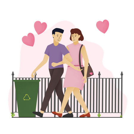 Couple walking together in city  Illustration