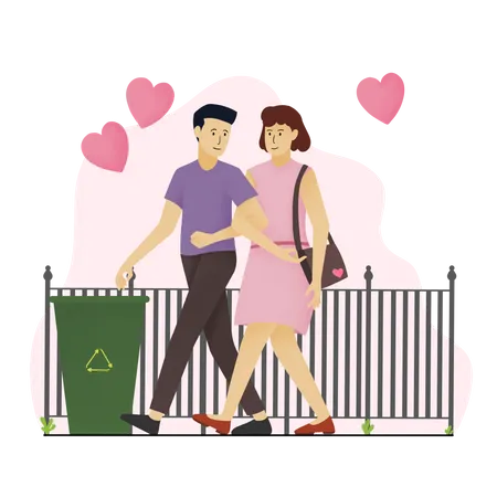 Couple walking together in city  Illustration
