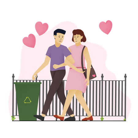 Couple walking together in city  Illustration