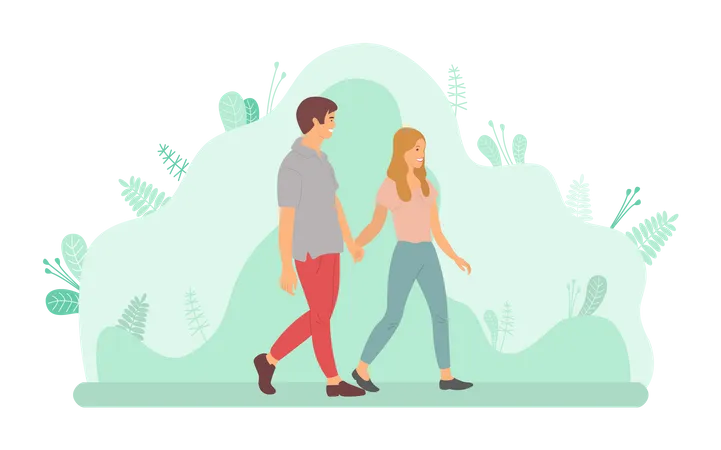 Couple walking together in park  Illustration