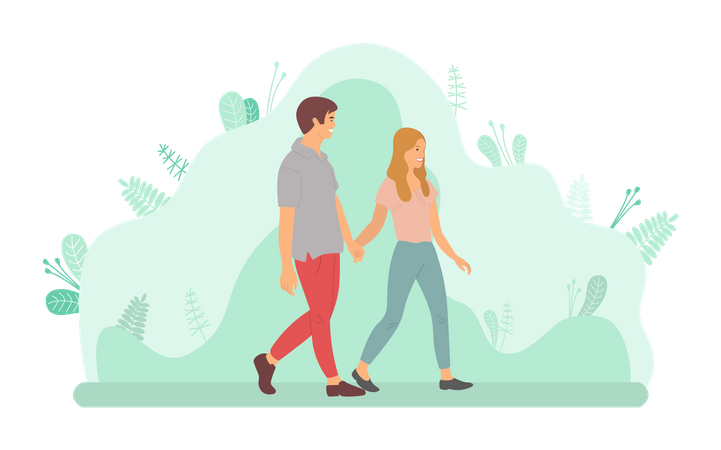 Couple walking together in park  Illustration