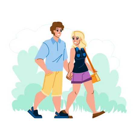 Couple walking together in park  Illustration